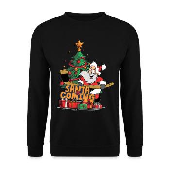 Weihnachten Santa Claus Nikolaus Hockey Eishockey - Unisex Pullover - Schwarz - Vorne - Alina (178cm) & Michal (187cm)