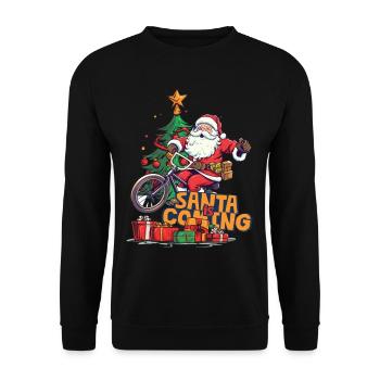Weihnachten Santa Claus Nikolaus Fahrrad - Unisex Pullover - Schwarz - Vorne - Alina (178cm) & Michal (187cm)