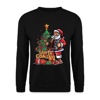 Weihnachten Santa Claus Nikolaus Akkordeon - Unisex Pullover - Schwarz - Vorne - Alina (178cm) & Michal (187cm)