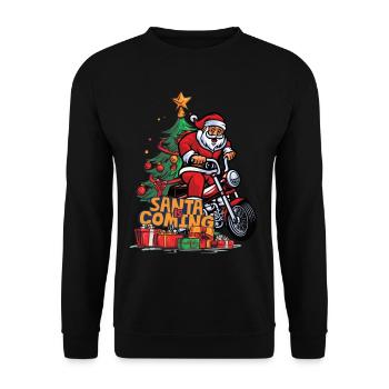 Weihnachten Santa Claus Nikolaus Motorrad - Unisex Pullover - Schwarz - Vorne - Alina (178cm) & Michal (187cm)