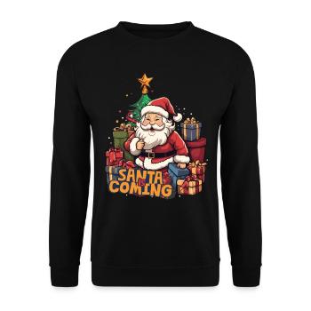 Weihnachten Santa Claus Nikolaus Geschenke - Unisex Pullover - Schwarz - Vorne - Alina (178cm) & Michal (187cm)
