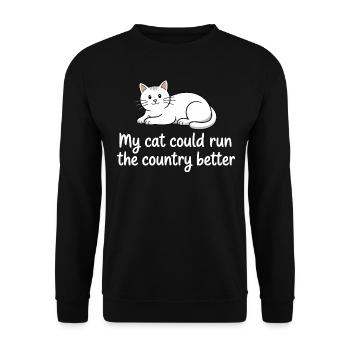 Meine Katze würde das Land besser regieren - Unisex Pullover - Schwarz - Vorne - Alina (178cm) & Michal (187cm)