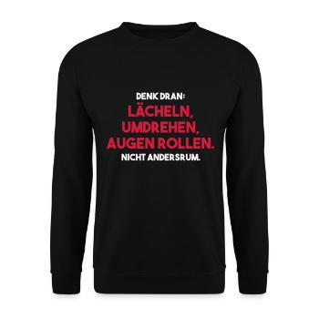 LÄCHELN, UMDREHEN, AUGEN ROLLEN Geschenk - Unisex Pullover - Schwarz - Vorne - Alina (178cm) & Michal (187cm)