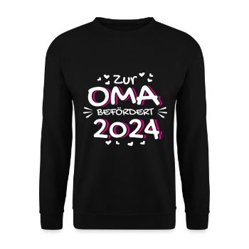 Baby 2024 zur Oma befördert Enkelkind Omi Geschenk - Unisex Pullover - Schwarz - Vorne - Alina (178cm) & Michal (187cm)