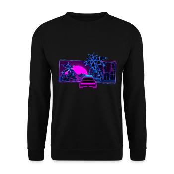 Retrowave sports car palm trees Vaporwave 80s - Unisex Sweatshirt - black - Front - Alina (178cm) & Michal (187cm)