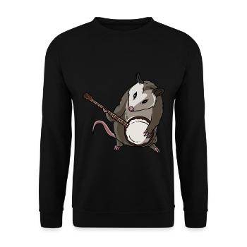 Banjo-Spieler Opossum Musikinstrument - Unisex Pullover - Schwarz - Vorne - Alina (178cm) & Michal (187cm)