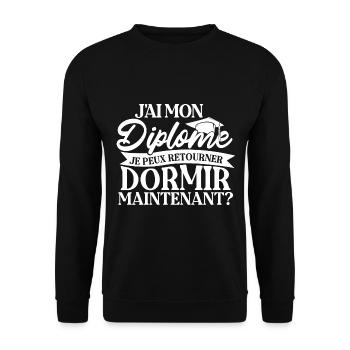 Ich habe mein Diplom, ich kann jetzt wieder schlafen gehen - Unisex Pullover - Schwarz - Vorne - Alina (178cm) & Michal (187cm)