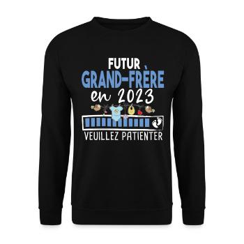 Futur Grand Frère 2023 Cadeau Naissance Bébé - Sweat-shirt Unisexe - noir - Devant - Alina (178cm) & Michal (187cm)