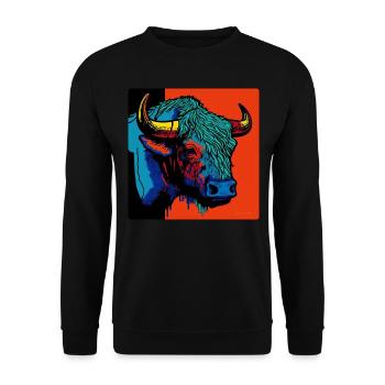 Bison in Pop Art - Unisex Pullover - Schwarz - Vorne - Alina (178cm) & Michal (187cm)