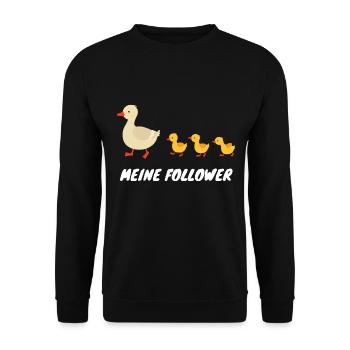 Meine Follower Lustige Enten - Unisex Pullover - Schwarz - Vorne - Alina (178cm) & Michal (187cm)