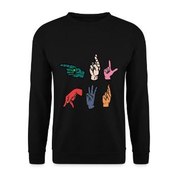 Professeur d’alphabet ASL en langue des signes américaine - Sweat-shirt Unisexe - noir - Devant - Alina (178cm) & Michal (187cm)