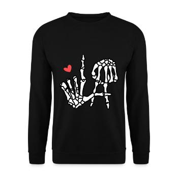 Ich liebe Los Angeles Skeleton Hands Reiseziel USA - Unisex Pullover - Schwarz - Vorne - Alina (178cm) & Michal (187cm)