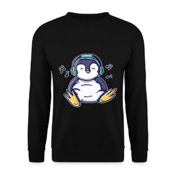 Pingouin dansant Kawaii avec écouteurs et musique - Sweat-shirt Unisexe - noir - Devant - Alina (178cm) & Michal (187cm)