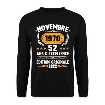 Cadeau D'anniversaire Rétro 52 Ans Novembre 1970 - Sweat-shirt Unisexe - noir - Devant - Alina (178cm) & Michal (187cm)