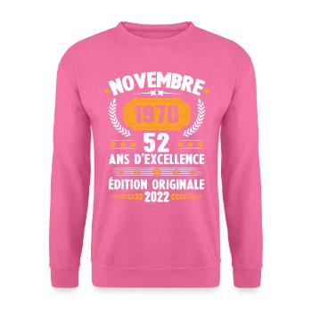 Cadeau D'anniversaire Rétro 52 Ans Novembre 1970 - Sweat-shirt Unisexe - rose - Devant