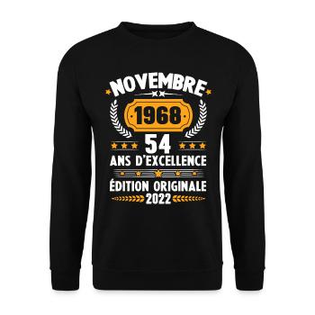 Cadeau D'anniversaire Rétro 54 Ans Novembre 1968 - Sweat-shirt Unisexe - noir - Devant - Alina (178cm) & Michal (187cm)