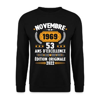 Cadeau D'anniversaire Rétro 53 Ans Novembre 1969 - Sweat-shirt Unisexe - noir - Devant - Alina (178cm) & Michal (187cm)
