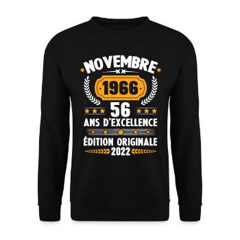 Cadeau D'anniversaire Rétro 56 Ans Novembre 1966 - Sweat-shirt Unisexe - noir - Devant - Alina (178cm) & Michal (187cm)