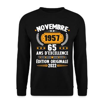 Cadeau D'anniversaire Rétro 65 Ans Novembre 1957 - Sweat-shirt Unisexe - noir - Devant - Alina (178cm) & Michal (187cm)
