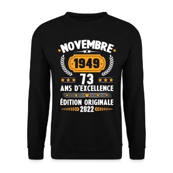 Cadeau D'anniversaire Rétro 73 Ans Novembre 1949 - Sweat-shirt Unisexe - noir - Devant - Alina (178cm) & Michal (187cm)