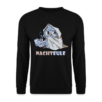 Nachteule im Einsatz - Nachtaktiv - Unisex Pullover - Schwarz - Vorne - Alina (178cm) & Michal (187cm)