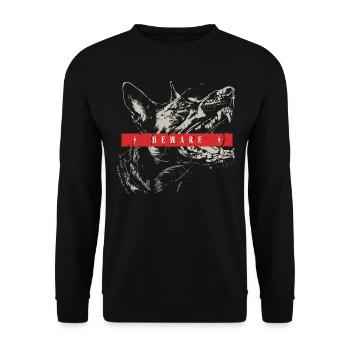 BEWARE Malinois | by NatureBark - Unisex Pullover - Schwarz - Vorne - Alina (178cm) & Michal (187cm)