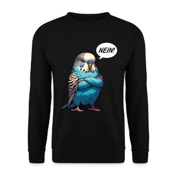 Nein Wellensittich Wellensittiche Welli Wellis - Unisex Pullover - Schwarz - Vorne - Alina (178cm) & Michal (187cm)