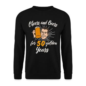 Cheers and Beer for 50 golden Years - Unisex Pullover - Schwarz - Vorne - Alina (178cm) & Michal (187cm)