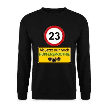 23 Ab jetzt nur noch Hopfensmoothie - Unisex Pullover - Schwarz - Vorne - Alina (178cm) & Michal (187cm)