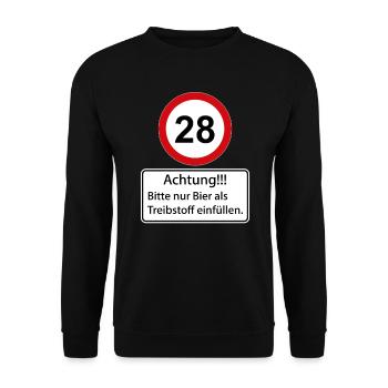 28 Achtung nur Bier als Treibstoff einfüllen - Unisex Pullover - Schwarz - Vorne - Alina (178cm) & Michal (187cm)