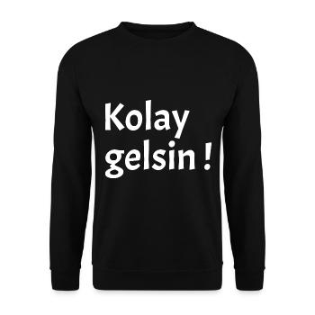 Kolay gelsin - Frohes Schaffen - Türkischer Spruch - Unisex Pullover - Schwarz - Vorne - Alina (178cm) & Michal (187cm)