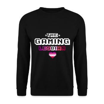 Geschenk Lesbe Gamerin lesbisch Gaming 8bit - Unisex Pullover - Schwarz - Vorne - Alina (178cm) & Michal (187cm)