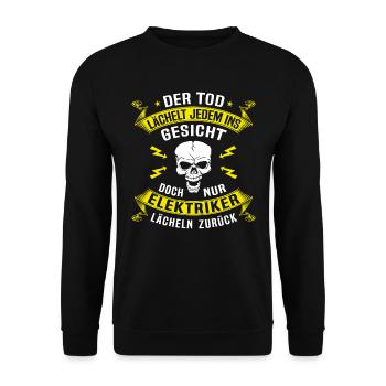 Elektriker Tod lächelt Elektriker lächelt Geschenk - Unisex Pullover - Schwarz - Vorne - Alina (178cm) & Michal (187cm)