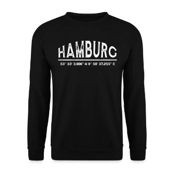 Hamburg Koordinaten Hamburger Geschenk Lustig - Unisex Pullover - Schwarz - Vorne - Alina (178cm) & Michal (187cm)