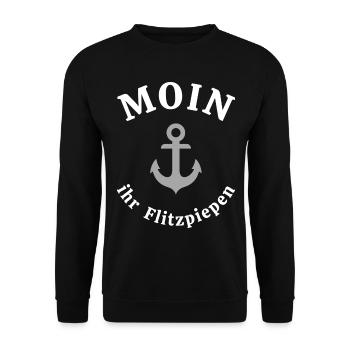 Moin ihr Flitzpiepen Schrift lustig Anker - Unisex Pullover - Schwarz - Vorne - Alina (178cm) & Michal (187cm)