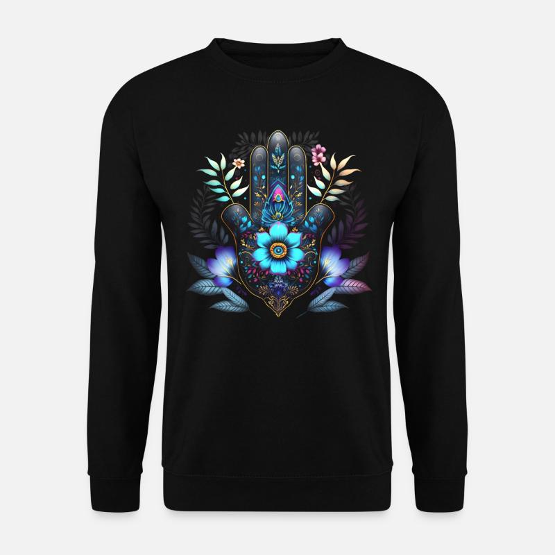 Hamsa Hand, Nazar, Schutzsymbol, Glücksbringer - Unisex Pullover - Schwarz