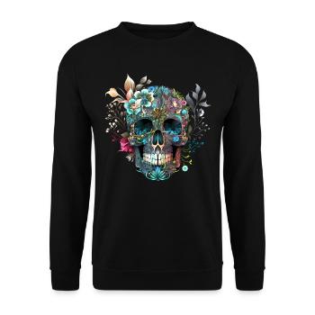 Mexikanischer Totenkopf, Blumen, Schädel, floral - Unisex Pullover - Schwarz - Vorne - Alina (178cm) & Michal (187cm)