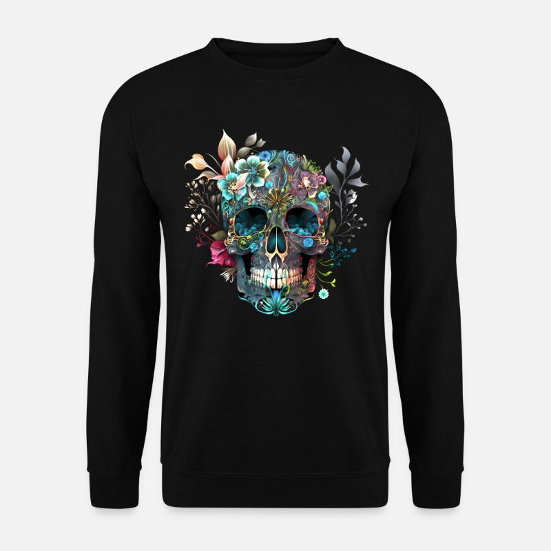 Mexikanischer Totenkopf, Blumen, Schädel, floral - Unisex Pullover - Schwarz