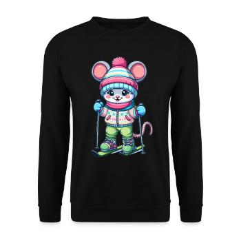 Cute Skier Mouse - Unisex Sweatshirt - black - Front - Alina (178cm) & Michal (187cm)