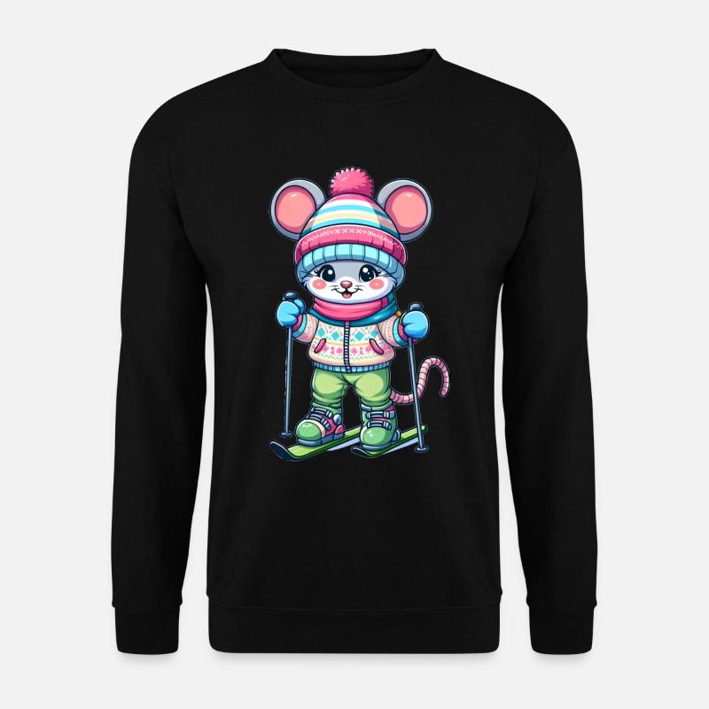Cute Skier Mouse - Unisex Pullover - Schwarz