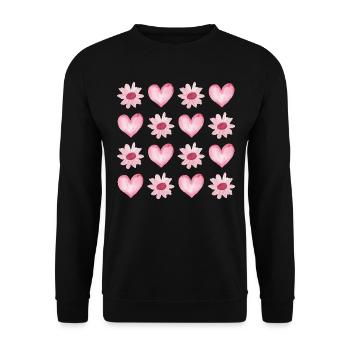Herzen Blumen Valentinstag Frauen - Unisex Pullover - Schwarz - Vorne - Alina (178cm) & Michal (187cm)