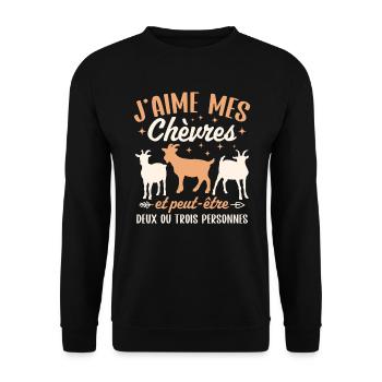 J'aime mes Chevres - Sweat-shirt Unisexe - noir - Devant - Alina (178cm) & Michal (187cm)