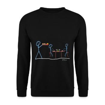 Waiter Stick figure, gastronomy Profession Ober Job - Unisex Sweatshirt - black - Front - Alina (178cm) & Michal (187cm)