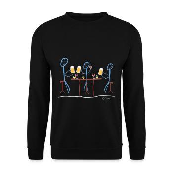 Zusammen trinken Strichmännchen, Wein Bier spass - Unisex Pullover - Schwarz - Vorne - Alina (178cm) & Michal (187cm)