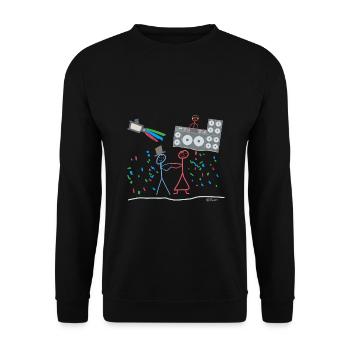 Hochzeitsfeier Dj Musik Strichmännchen Tanz Disco - Unisex Pullover - Schwarz - Vorne - Alina (178cm) & Michal (187cm)