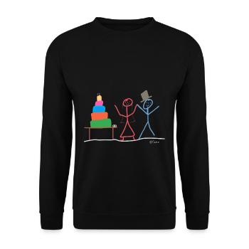 Strichmännchen Ehe Kuchen Ringe Strichfrau Heirat - Unisex Pullover - Schwarz - Vorne - Alina (178cm) & Michal (187cm)