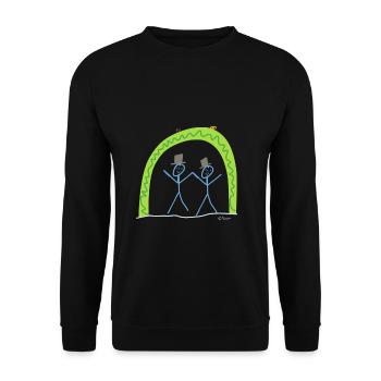 Homo Ehe Strichmännchen Gleichgeschlechtlich frei - Unisex Pullover - Schwarz - Vorne - Alina (178cm) & Michal (187cm)