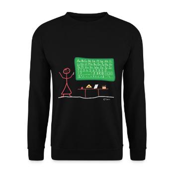 Lehrer Schüler Strichmännnchen schreiben lesen - Unisex Pullover - Schwarz - Vorne - Alina (178cm) & Michal (187cm)