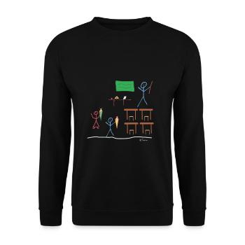 Schulanfang Strichmännnchen, Einschulung Kinder - Unisex Pullover - Schwarz - Vorne - Alina (178cm) & Michal (187cm)