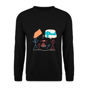 Camping Strichmännchen Zelt Mohnwagen Lagerfeuer - Unisex Pullover - Schwarz - Vorne - Alina (178cm) & Michal (187cm)